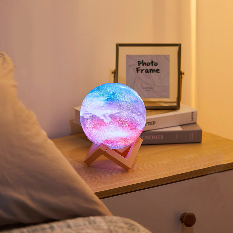3D Moon Starry Sky Light with Stand Romantic Night Light 3.15inch Painted Bedside Lamp Lover Birthday Thanksgiving Gift