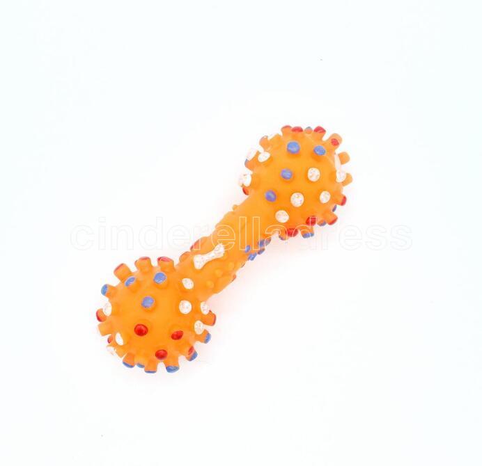 free shipping Colorful Dotted Dumbbell Shaped Dog Squeeze Squeaky Faux Bone Pet Chew Toys For Dogs DHL B0520A01