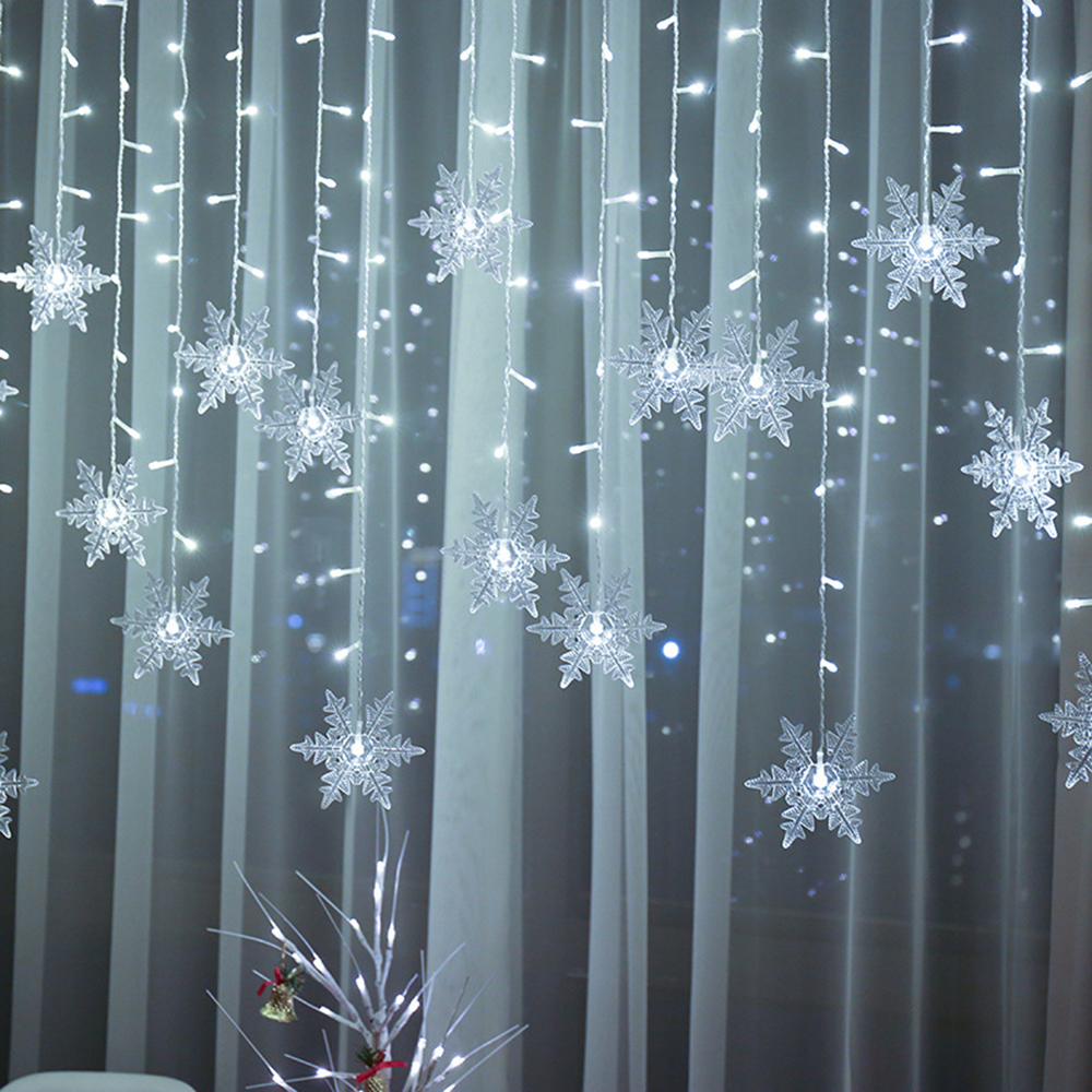 Christmas Decoration Lights 4m 96pcs LED Snowflake Christmas Tree Curtain String Lights Waterproof with 8 Flash Modes for Window Curtain Holiday Party