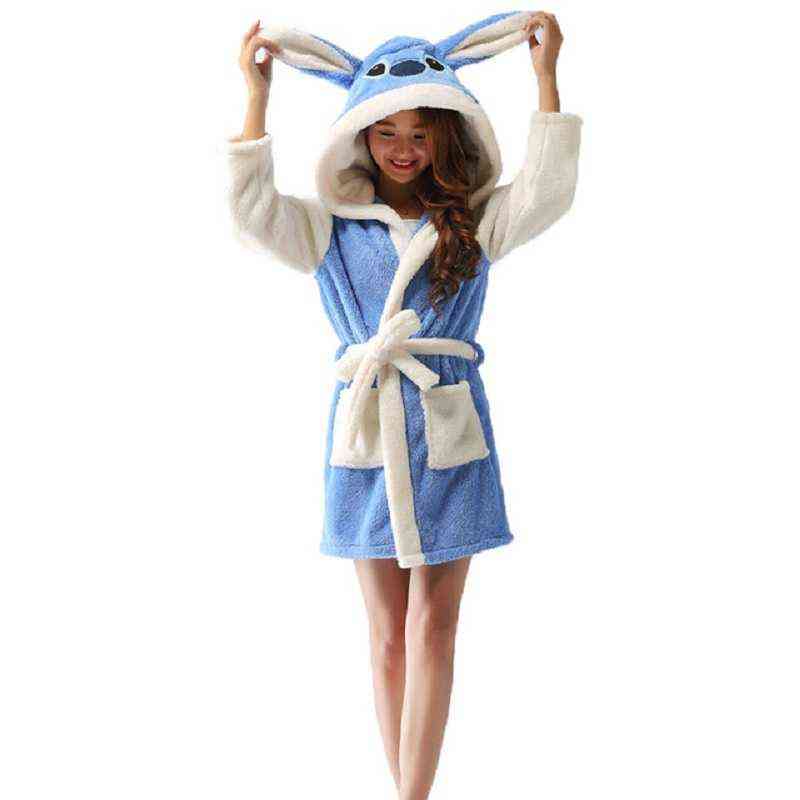 Kigurumi Spring Autumn Hooded Women Bathrobe Cartoon Bath Robe Szlafrok Animal Warm Dressing Gown Soft Women's Sleepwears Robes 211130