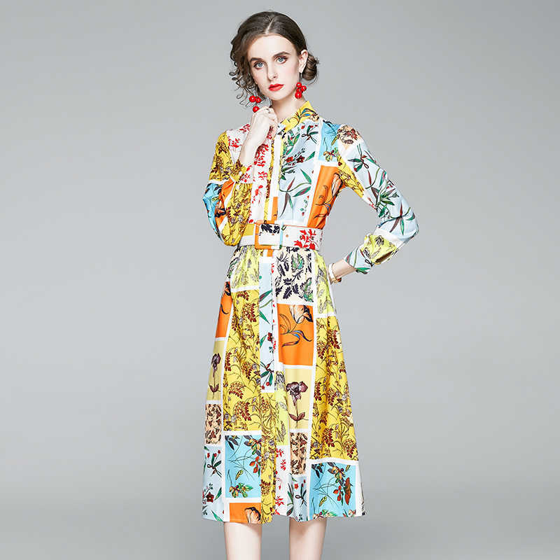 Autumn Fashion Runway Floral Printed Shirt Dress Women Elegant Vintage Long Sleeve Belted Holiday Midi Dresses Vestidos 210525, Picture color
Autumn Fashion Runway Floral Printed Shirt Dress Women Elegant Vintage Long Sleeve Belted Holiday Midi Dresses Vestidos 210525, Picture color