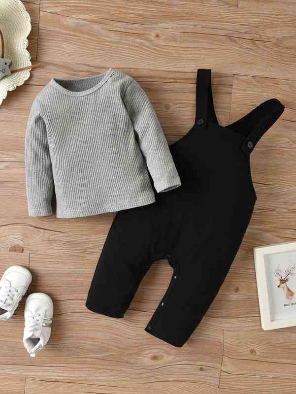 Baby Ribbed Knit Top & Pinafore Jumpsuit SHE