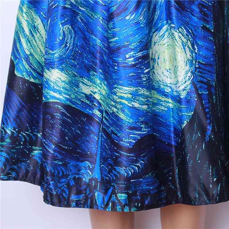 Fashion Satin Women Vintage Van Gogh Starry Sky Oil Painting 3D Print High Waist Skirt Rockabilly Tutu Retro Puff SK057 210619