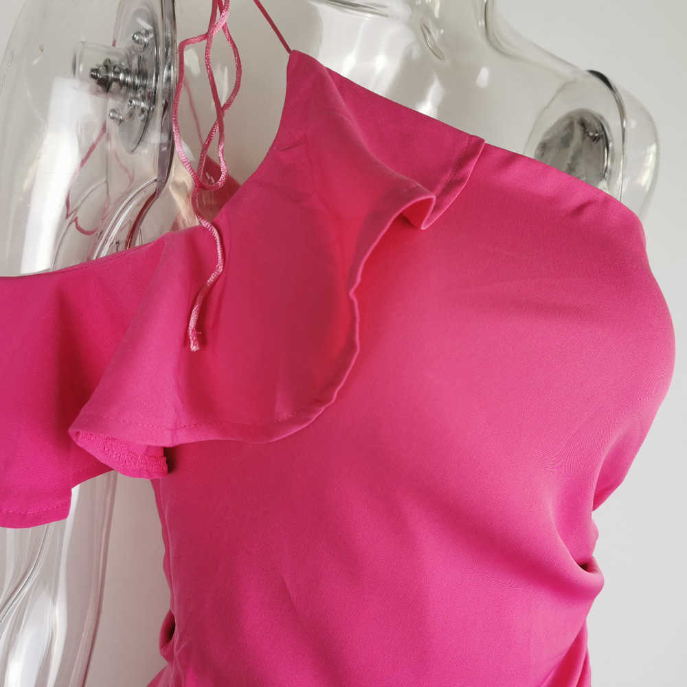 DEAT Women Drawstring Ruffles Dress Diagonal Collar Sleeveless Arrivals Lady Sexy Temperament Fashion Spring Summer 210709