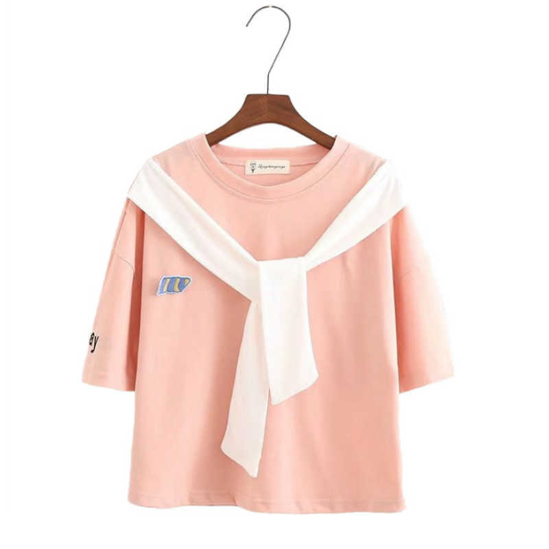 MERRY PRETTY Fashion Women Letter Embroidery T Shirt Lace Up Design Short Sleeve O-Neck Cotton Summer Top Casual blusa 210526, Pink
MERRY PRETTY Fashion Women Letter Embroidery T Shirt Lace Up Design Short Sleeve O-Neck Cotton Summer Top Casual blusa 210526, Pink