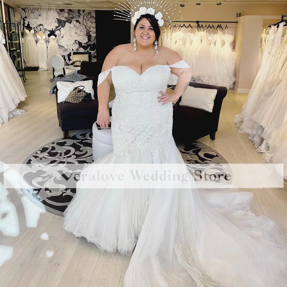 Plus Size Wedding Dress Mermaid Off Shoulder Country Garden Lace Bridal Party Dresses Women Wedding Gown