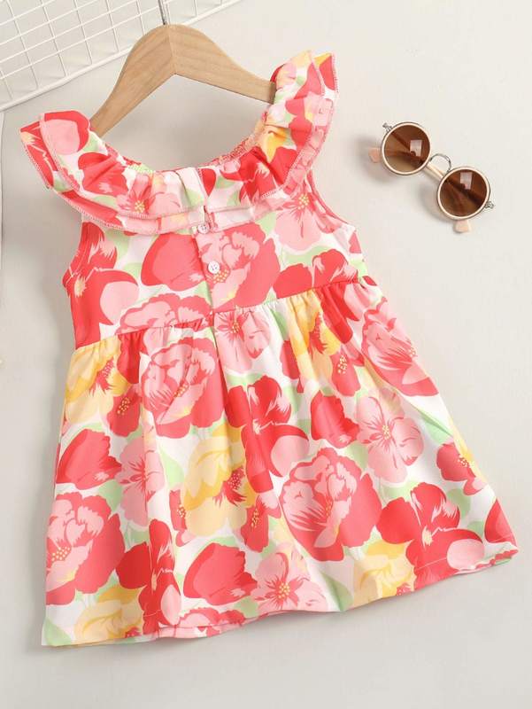 Toddler Girls Allover Floral Print Layered Ruffle Trim Dress SHE