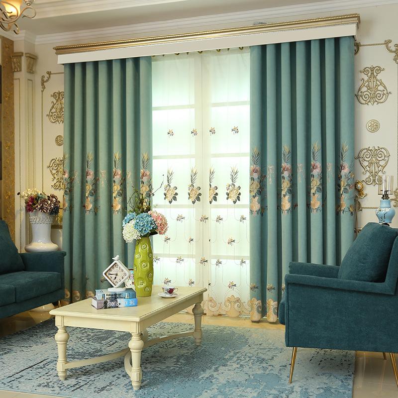 Curtain & Drapes European Style Chenille Embroidery Curtains For Living Room Bedroom Study High-end Blackout Tulle Valance Custom