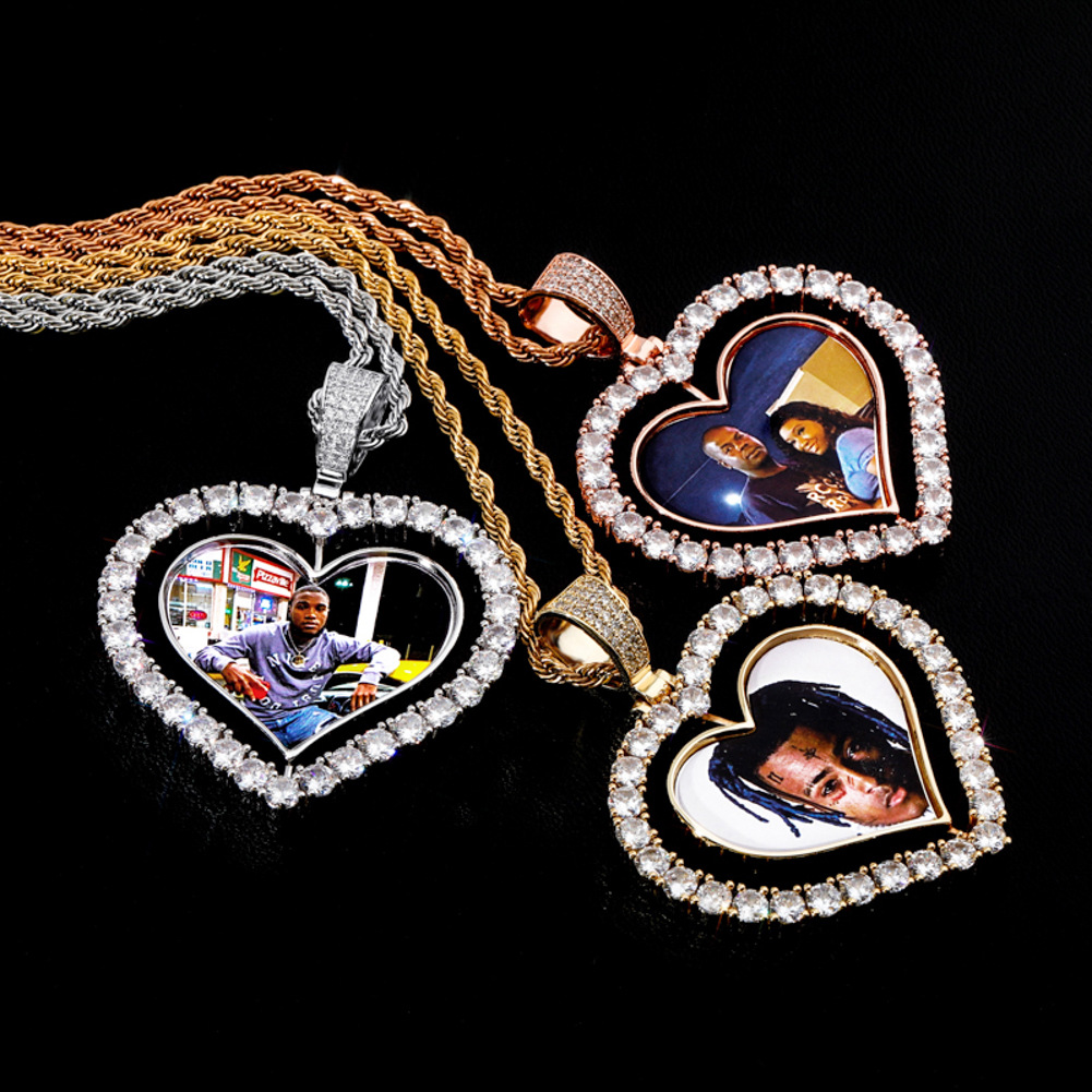 Customize Heart Shape Memorial Photo Pendant Necklace Rotatable Double Sides Men Women Lover Gift Couple Pendants