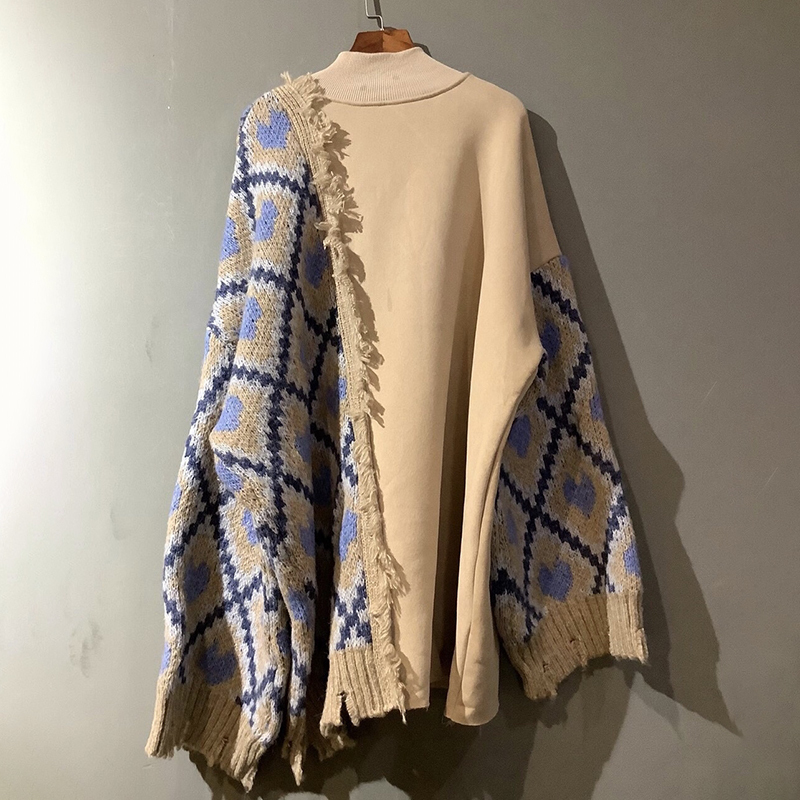 TWOTWINSTYLE Patchwork Knitted Tassel Sweatshirt For Women Turtleneck Long Sleeve Thick Lazy Casual Sweatshirts Female Fashion 201204