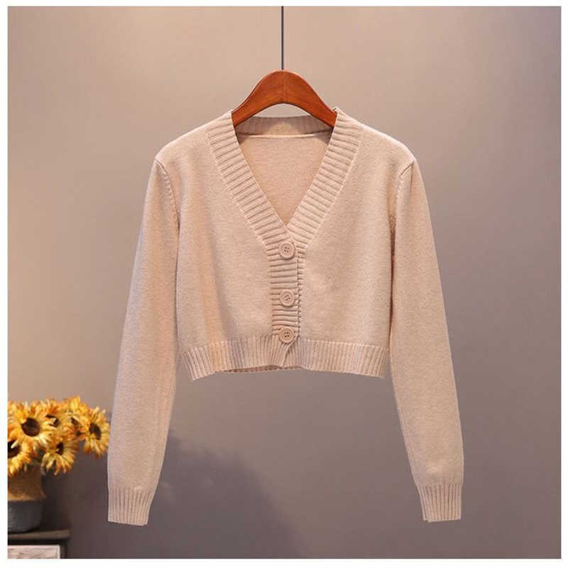 ITOO Cardigan For Knitted Sweater V-Neck Long Sleeve Crop Tops Female Button Up Cardigans Cropped Women Clothing 210918