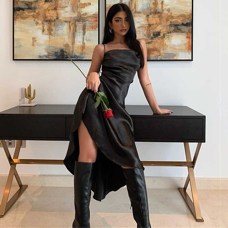 DEAT Women Sling Asymmetrical Dress Slash Neck Sleeveless Arrivals Lady Backless Sexy Fashion Spring Summer 11D1360 210709