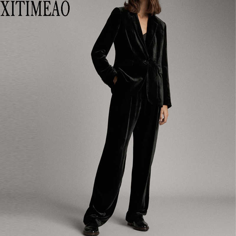 Women Fashion Office Wear Velvet Suit One Button Coat Vintage Long Sleeve And High Waist Casual Pants Female Chic 2-piece Set 210604, Trousers
Women Fashion Office Wear Velvet Suit One Button Coat Vintage Long Sleeve And High Waist Casual Pants Female Chic 2-piece Set 210604, Trousers