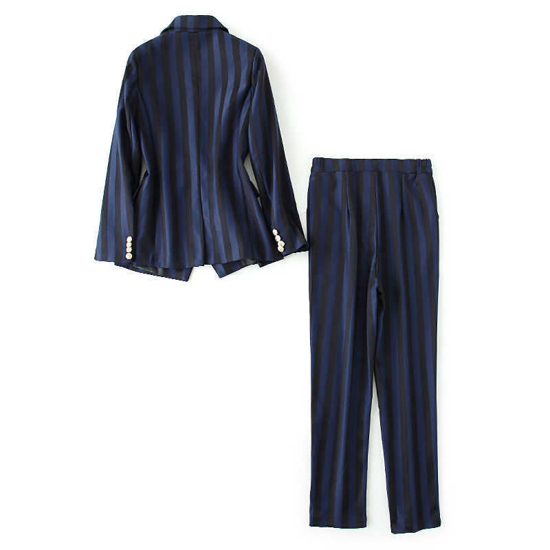 Autumn high-quality professional lady suit two-piece Striped slim ladies jacket Office work clothes casual pants 210527
Autumn high-quality professional lady suit two-piece Striped slim ladies jacket Office work clothes casual pants 210527