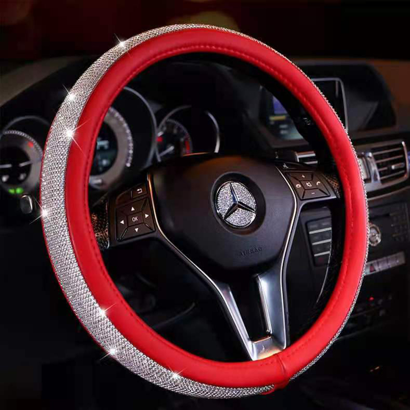 Full diamond steering wheel cover car diamondstudded steering wheel cover new grip cover personality unisex steering 03