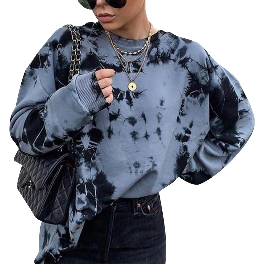 Women Sweatshirts Autumn Round Neck Young Girls Female Tie -dye Printed Clothes Loose Women Pullover Sweatershirts Punk 201102