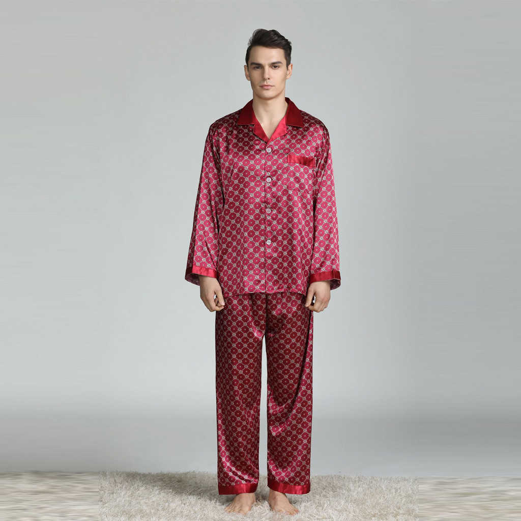 Silk Pajamas For Men Long-Sleeved pijama hombre Silk Pajamas Suit Sleepwear pijama de los hombres Pyjamas Men pigiama uomo 211019