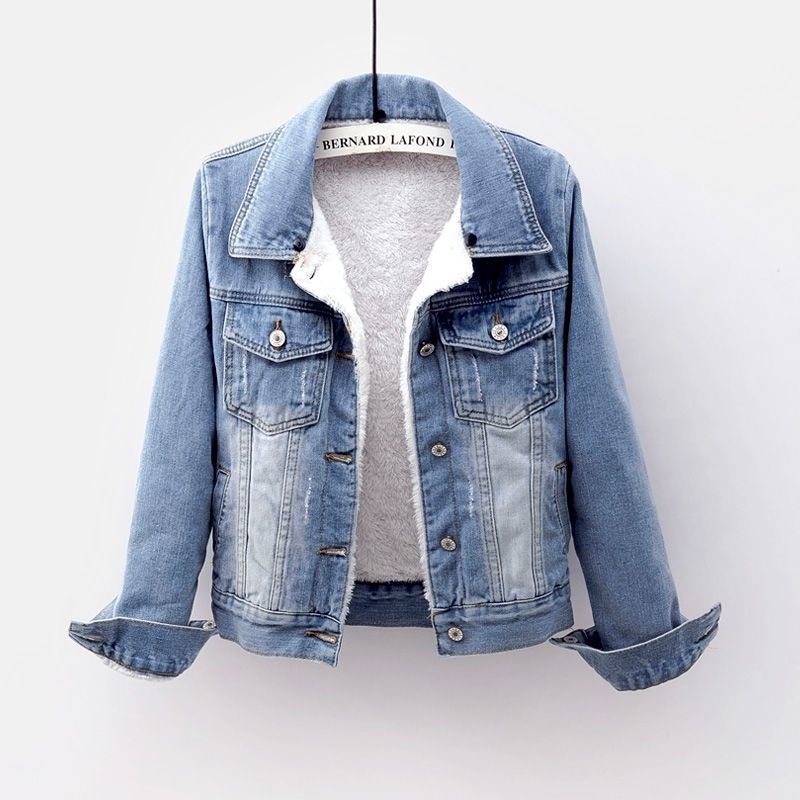 Autumn winter Women Casual Denim fleece Coat Woman Long Sleeve Jean Jacket women coats and jackets T200212