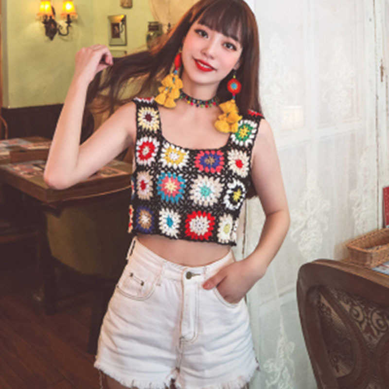 Sexy embroidery Women Ladies Summer Slim sleevelessT Shirt Casual Solid V Neck Knitted Short Tops 210625