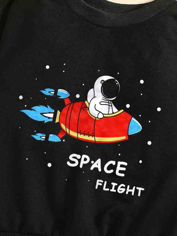 Baby Letter & Spaceman Print Sweatshirt & Sweatpants SHE