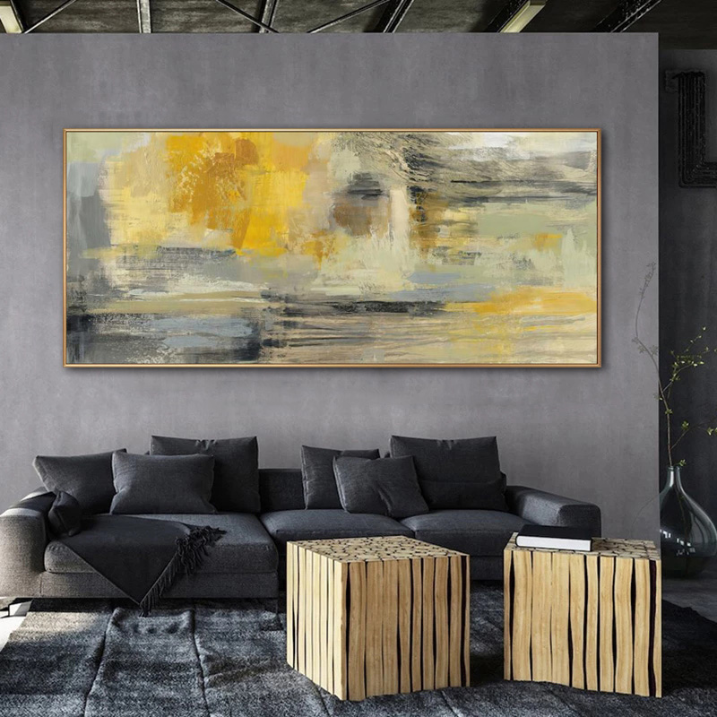 Abstract Yellow Oil Painting Printed On Canvas Modern Home Decor Wall Art Pictures For Living Room Golden Posters And Prints