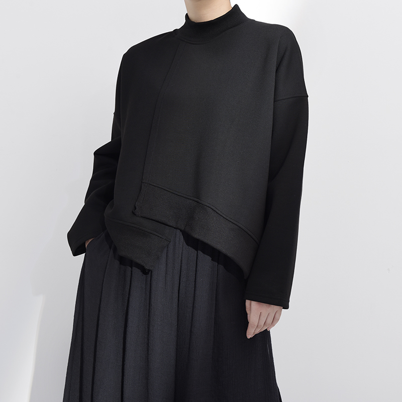 [EAM] Loose Fit White Irregular Hem Weatshirt New Satnd Collar Long Sleeve Women Big Size Fashion Tide Spring LJ201130
