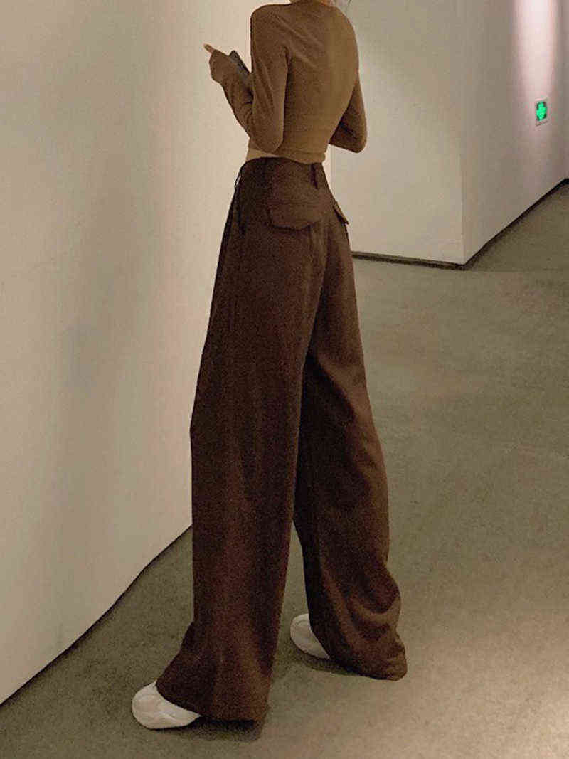Retro Solid Color Wild Straight Wide Leg Pants Female Spring Korean Fashion High Waist Casual Long 211115
