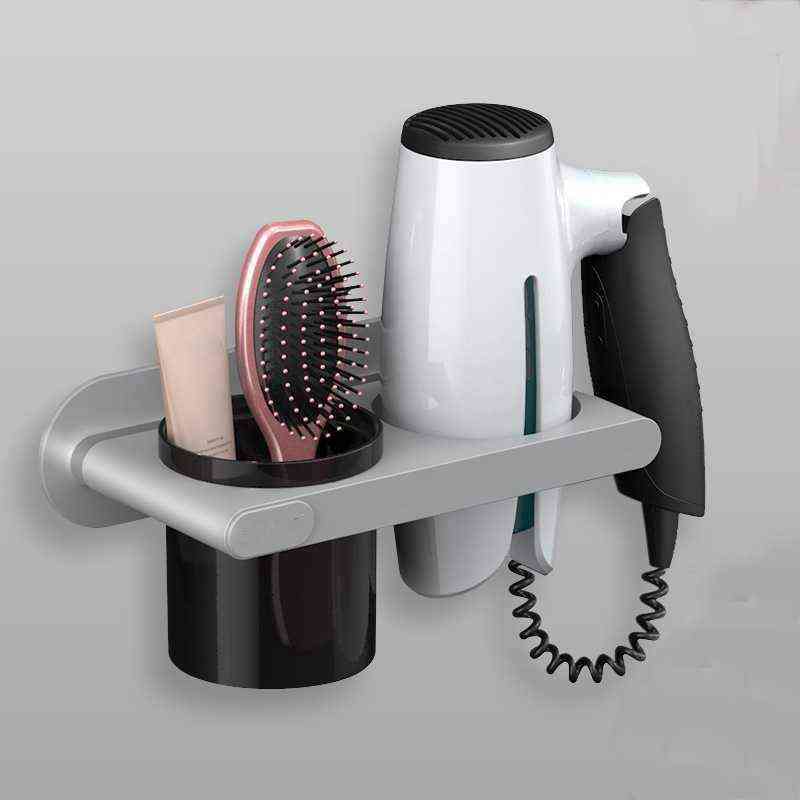 Wall Mounted Hair Dryer Holder Self-Adhesive dryer Rack Punch-Free Bathroom Supplies Shelf Organizer 211112
