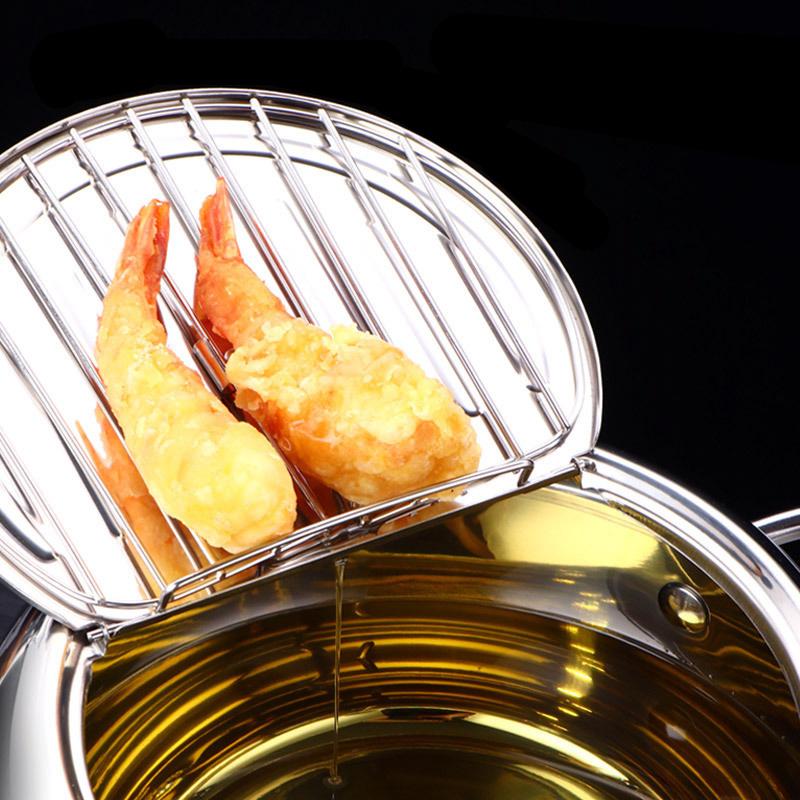 Rakkaus Japanese Deep Frying Pot with a and a Lid 304 Stainless Steel Kitchen Accessories Tempura Fryer Pan 20 24 cm