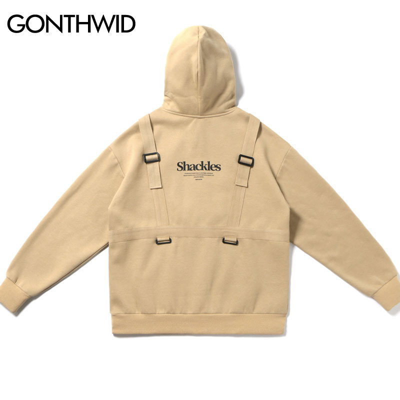 GONTHWID Blind Love Print Buckle Ribbons Fleece Hooded Sweatshirts Pullover Hoodies Streetwear Hip Hop Hipster Casual Tops Mens 201103