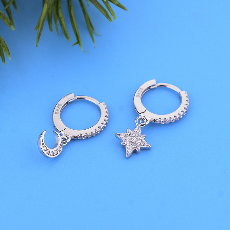 925 Sterling Silver Moon Snowflower Hoop Earring Ohrringe Piercing Pendiente Crystal Women Luxury Jewelry For Party