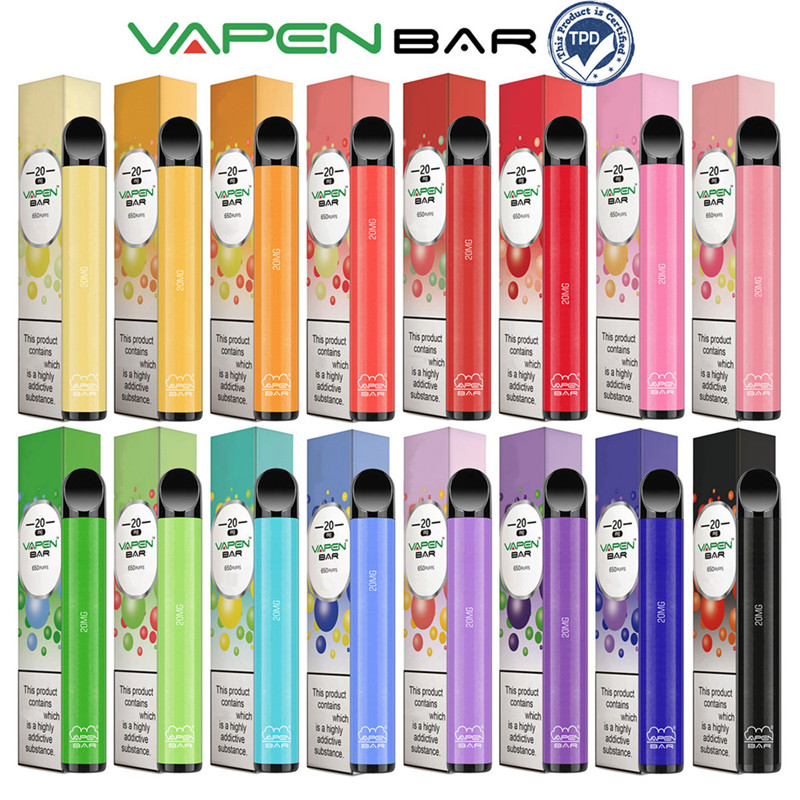 Original VAPEN BAR TPD Certification E-Cigarettes Kits Disposable Vapes Pens 650Puffs 20mg 2%NIC 2.0ml Capacity 500mAh Battery Portable Vapo
Original VAPEN BAR TPD Certification E-Cigarettes Kits Disposable Vapes Pens 650Puffs 20mg 2%NIC 2.0ml Capacity 500mAh Battery Portable Vapo