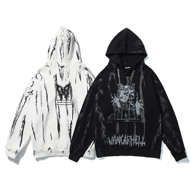 Aolamegs Men Hip Hop Hoodie Sweatshirt Gothic Horror Skull Print Punk Chain High Street Hipster Thick Hooded Pullover Streetwear 201104
