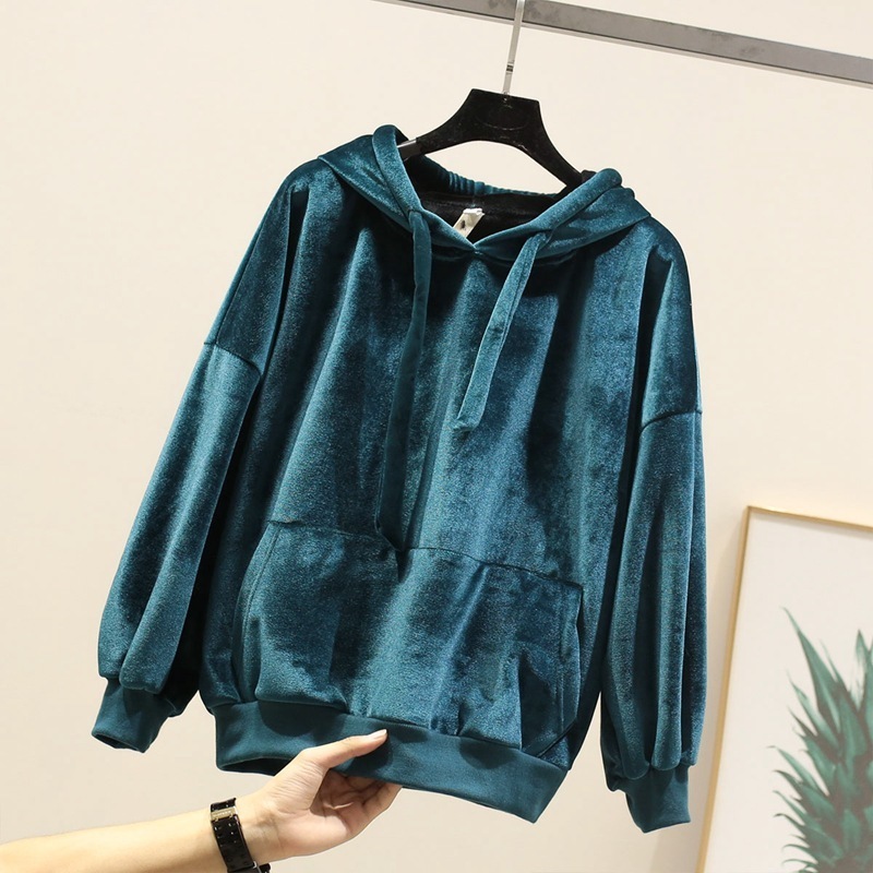 Flocking Thick Warm Velours Hoodies Women Autumn New Arrival Windbreaker Sweatshirt with Hat In Soft Touch 201204