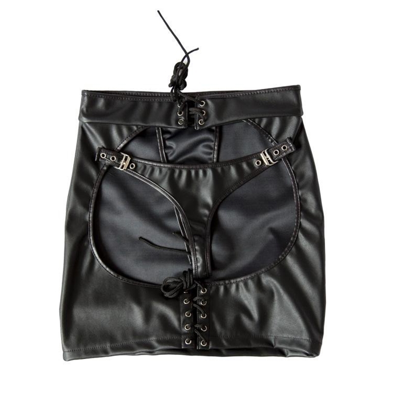 Adjustable PU Leather Black Sexy Party Club Skirt Fashion Gothic Bandage Skirt Slim Bodycon Clubwear Short Spanking Skirt 210306
