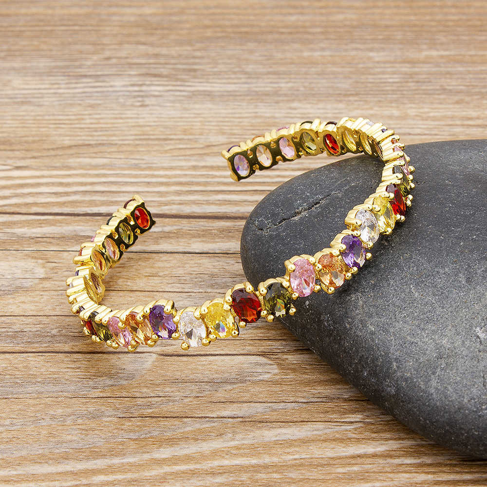 Factory Wholesale New Arrival Open Cuff Bangles Copper Zircon Gold Filled Rainbow Luxury Bracelets & Bangles Jewelry for Women Q0717
Factory Wholesale New Arrival Open Cuff Bangles Copper Zircon Gold Filled Rainbow Luxury Bracelets & Bangles Jewelry for Women Q0717