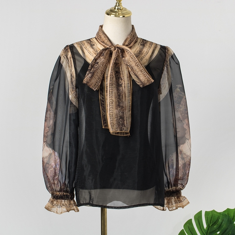 French retro black shirtvest for women DEL LUNA Hotel same IU Lee Ji Eun Korean dramas Chiffon T200608
