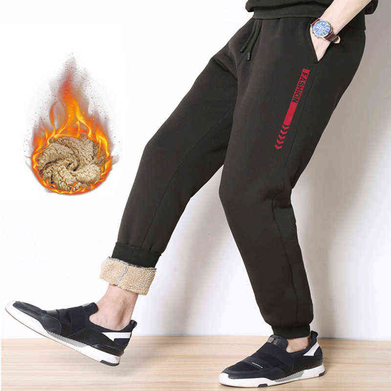 Men's Winter Pants Outside Warm Joggers Thicken Men Sweatpants Heavyweight Streetwear Fleece Trousers Men Pant 211112