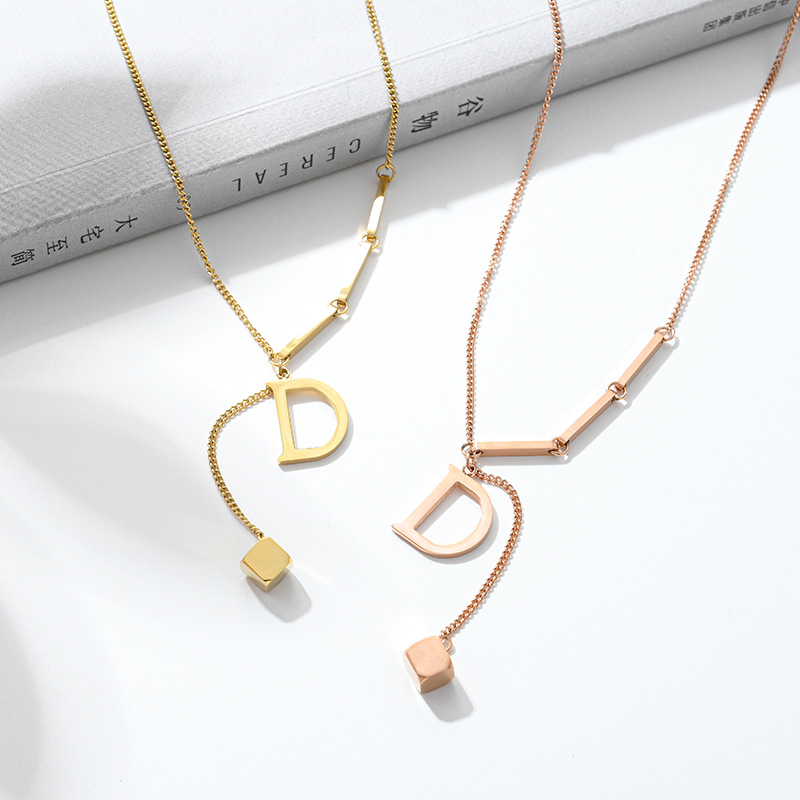 Gold Initial D Pendant Necklace Luxury INS Style Women Necklace jewelry for Gift
