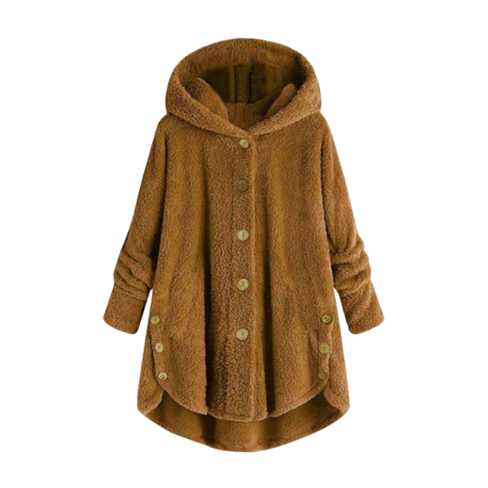 Winter Leopard Coat Fashion Women Button Solid Color Hooded Jacket Teddy Coat Ladies Winter Warm Coat Casual Hoodies 201019