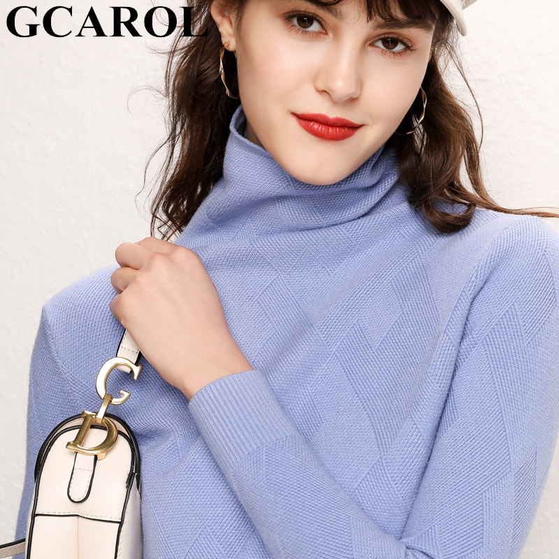 GCAROL New Women Turtleneck Slim Sweater Diamond Lattice Thick Stretch Oversize Jumper High Street OL Basic Knitted Pullover 210218