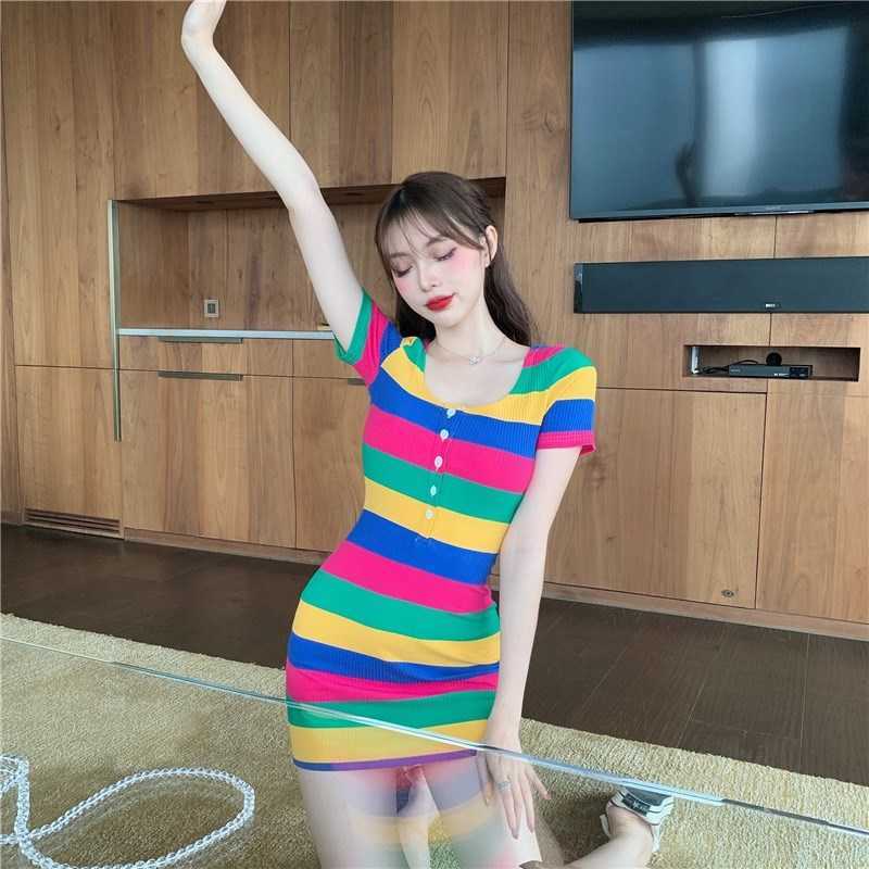 Summer Korean style round neck color dress tight-fitting hip mini sexy slim temperament stripes 210604, Blue
Summer Korean style round neck color dress tight-fitting hip mini sexy slim temperament stripes 210604, Blue