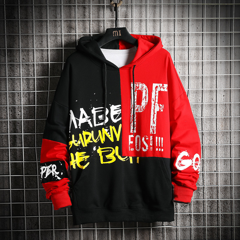 Hoodies Men Hooded Plus size color block Sweatshirts Mens Patchwork Korean Style Trendy Students Pullovers 201103