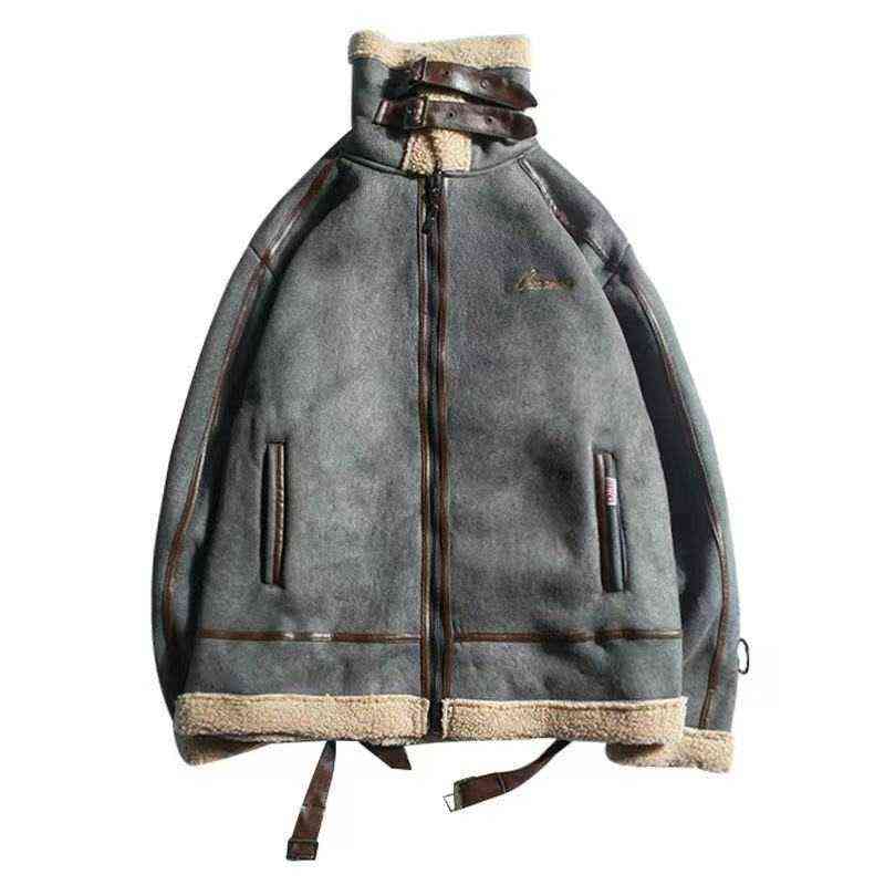 Cool Male Winter Suede Thicken Moto Bomber Jacket Coat Men Clothing Woolen Warm Outerwear Mens Teddy Coats Japanese Streetwear 211122