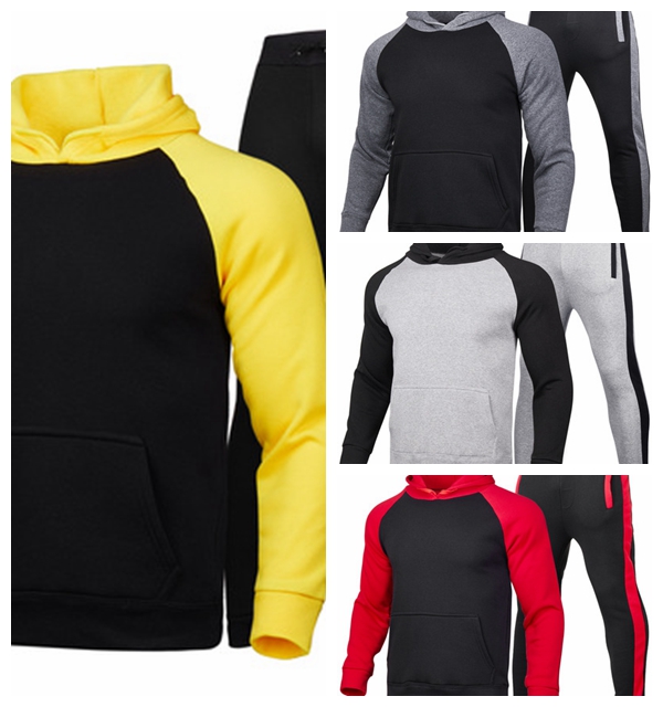 Fall/winter men's sports sweater men's hoodie suit plus velvet solid color sweater