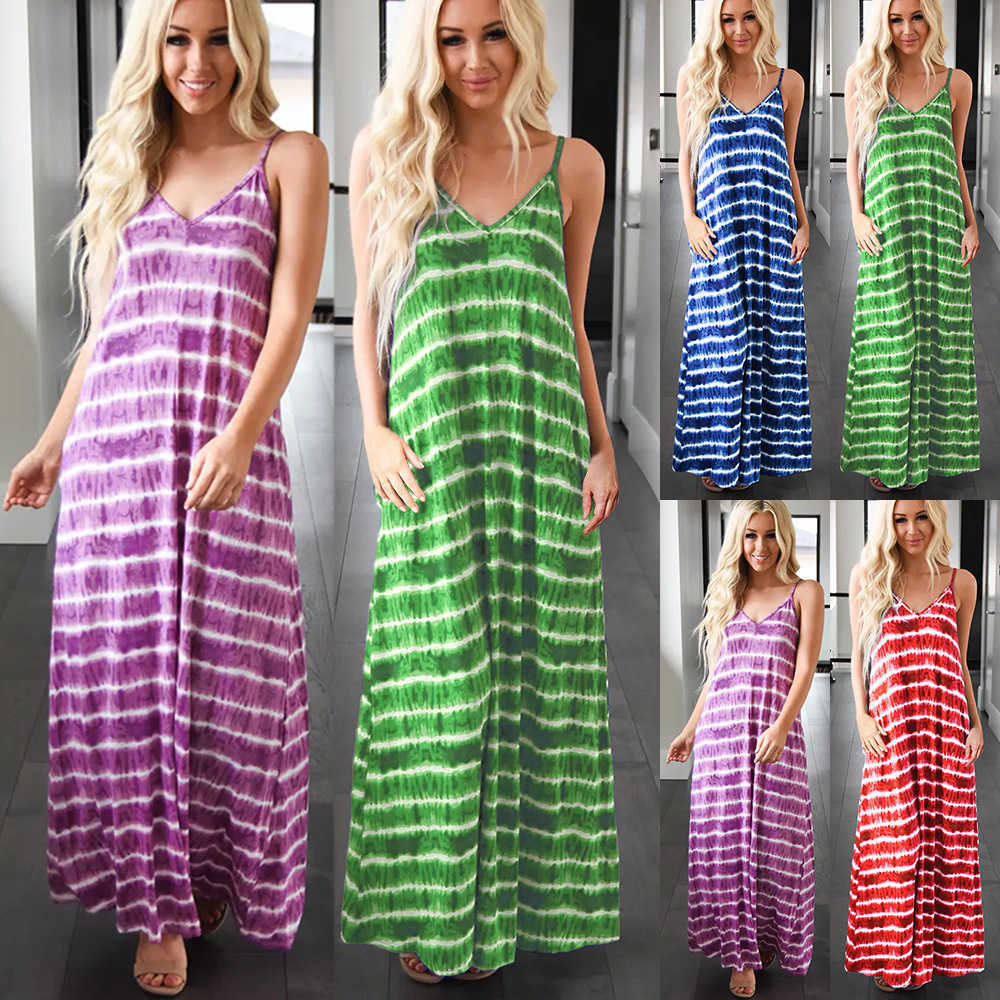 VANOVICH Women's Sleeveless Summer Dress V-neck Fashion Casual Ladies Striped Women Clothing 210615