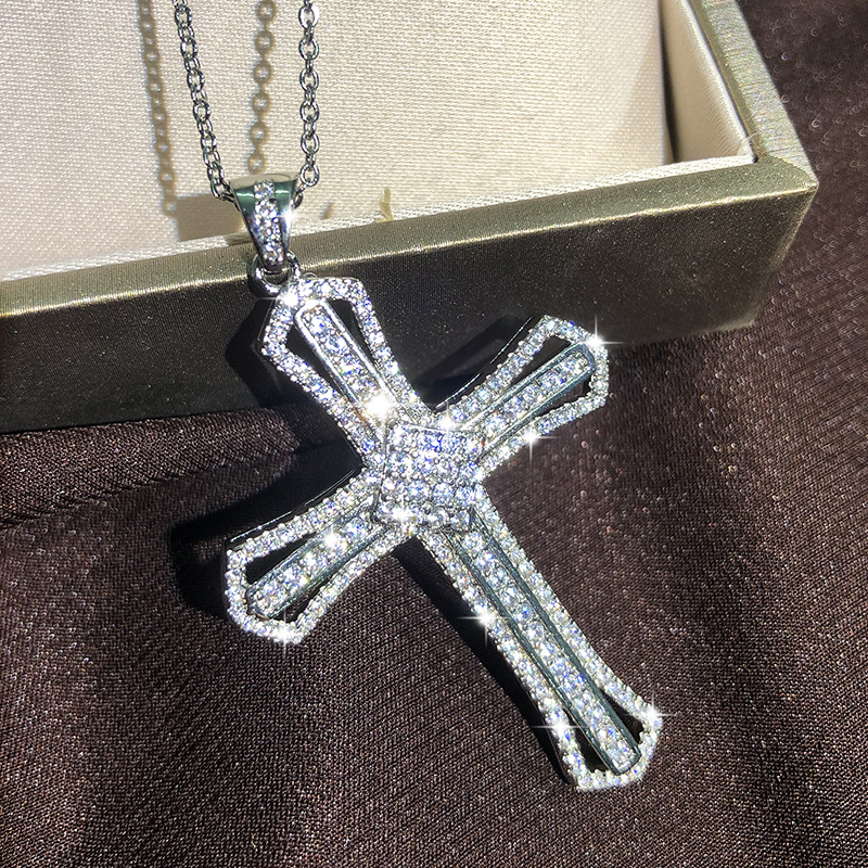 Cross Pendant Multi Style 925 Sterling Silver Pave White CZ Diamond Iced Out Clavicle Necklaces Gift