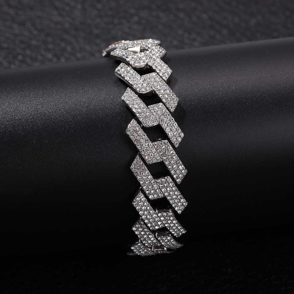 THE BLING KING 20mm Miami Prong Cuban Link Bracelet 3 Row Full Iced Out Rhinestones 7inch 8inch Bracelet Mens Hiphop Jewelry 210609