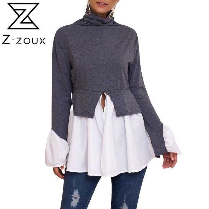 Women T Shirt urtleneck Long Sleeve Female ee Ruffle Stitching shirts Fashion Ladies -shirt Loose s ops 210524