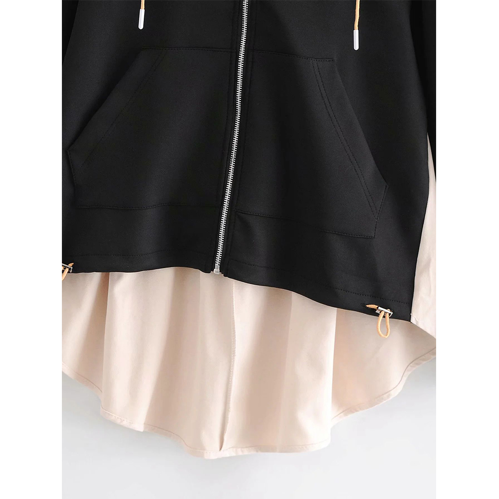 Women Hoodie sweatshirt Long sleeve High neck adjustable drawstring Hem hoodie Fashion Casual Top sweat femme 201216